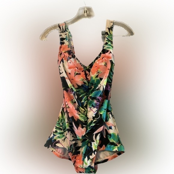 Maxine Of Hollywood One Piece Floral Bathing Suit Size 8 - Picture 1 of 5